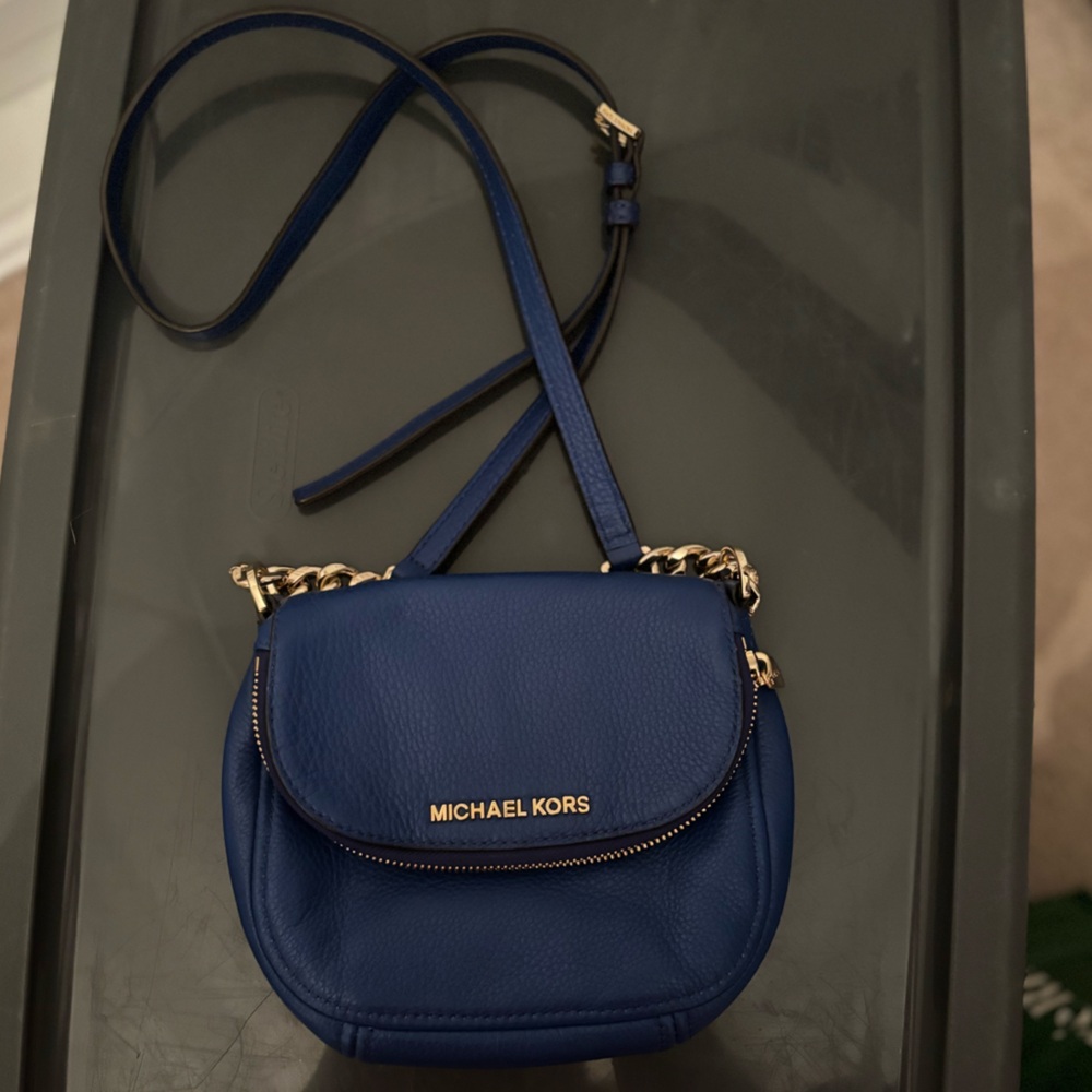 Michael Kors Navy Crossbody Bag with Gold Accents